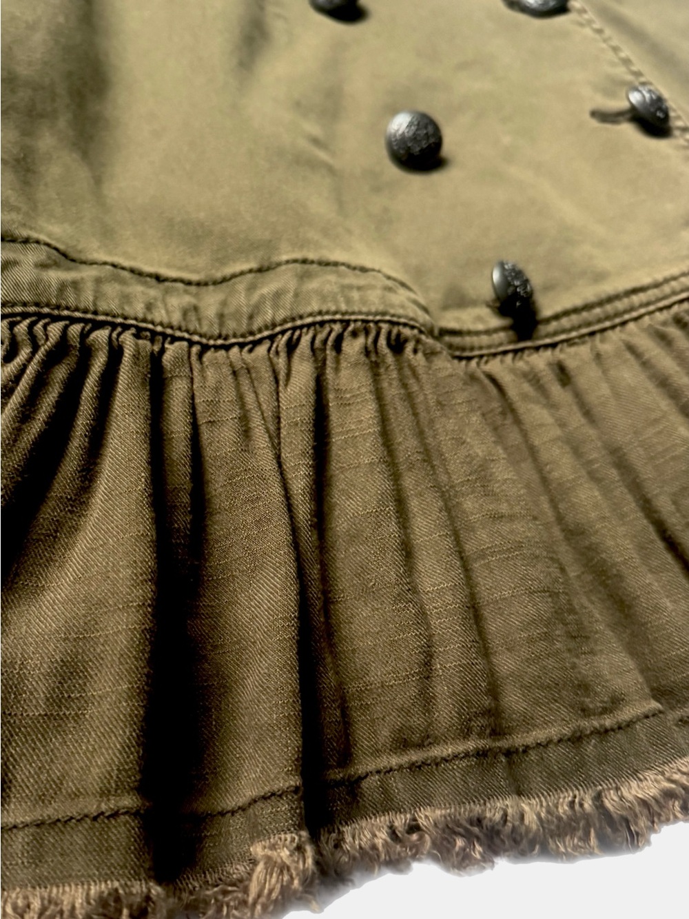 Free People Olive Green Ruffle Hem Military Bomber Jacket - Picture 6 of 7